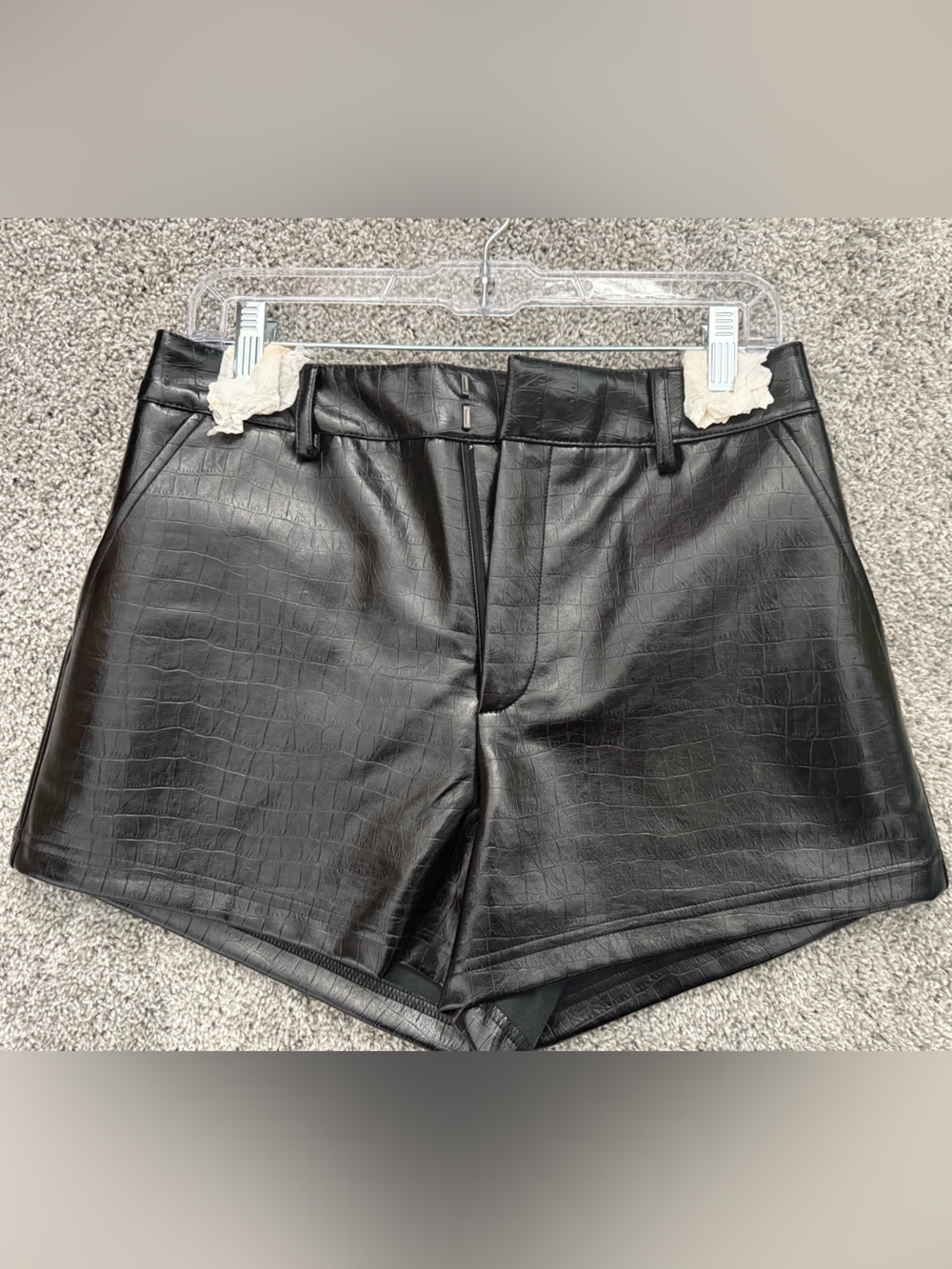 Noli High-Waist Faux Leather Croc-Embossed Shorts - Black